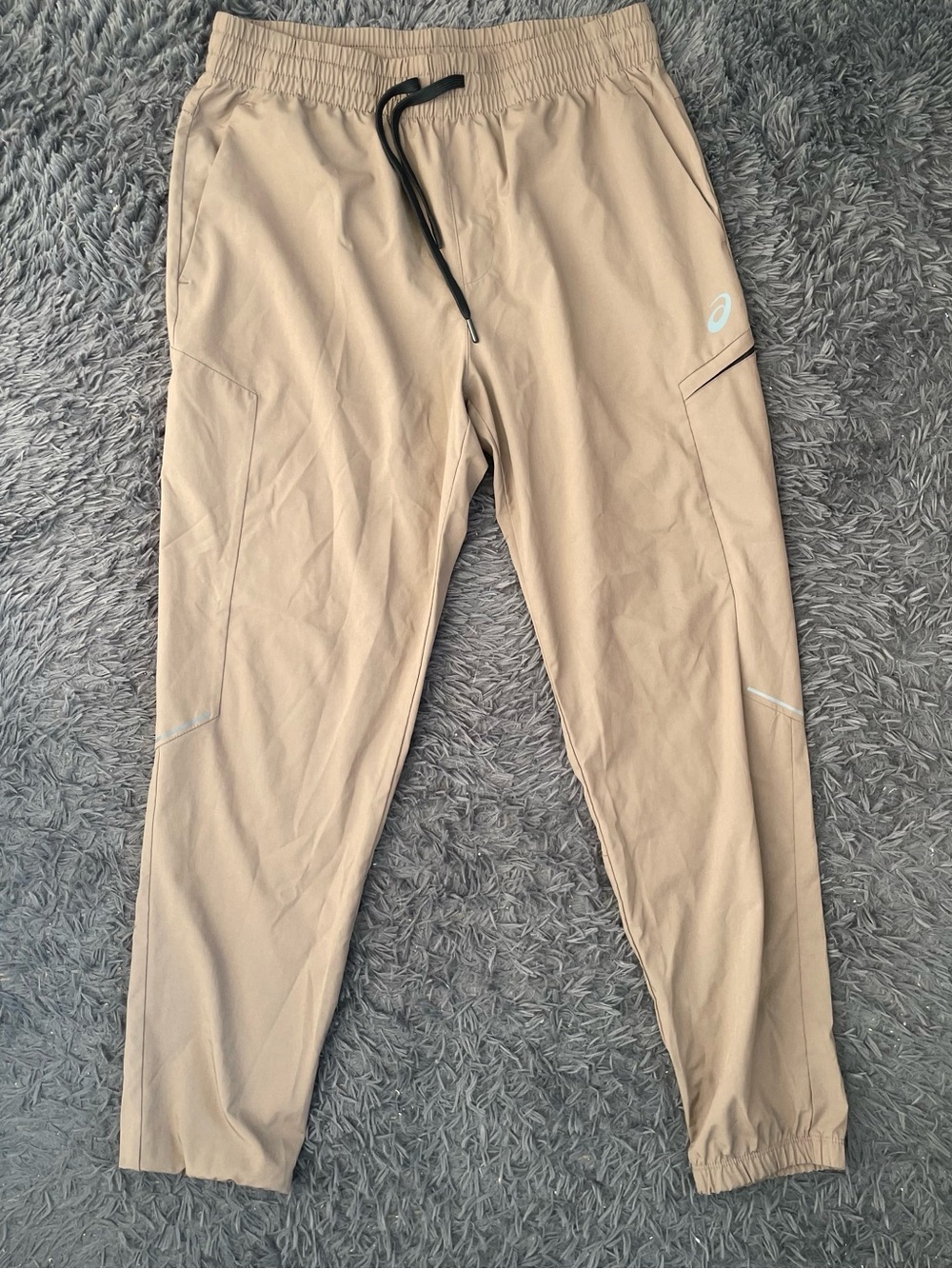 Men Size Large Asics Woven Tapered Running Pants Tan Beige Lightweight